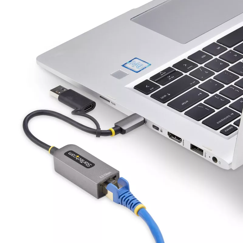 StarTech.com 2.5GbE USB-C - Ethernet-sovitin USB-A-muuntimella, NBASE-T NIC, USB 3.0 Type-C 2.5/1G moninopeusverkko, Thunderbolt-yhteensopiva, Windows & Mac