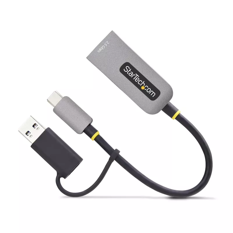 StarTech.com 2.5GbE USB-C - Ethernet-sovitin USB-A-muuntimella, NBASE-T NIC, USB 3.0 Type-C 2.5/1G moninopeusverkko, Thunderbolt-yhteensopiva, Windows & Mac