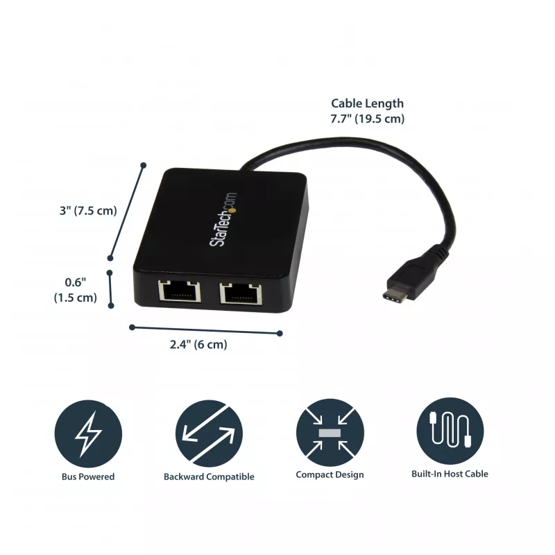 StarTech.com USB-C - kaksois-Gigabit Ethernet -sovitin USB (Type-A) -liitännällä