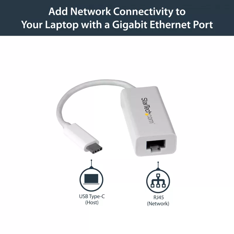 StarTech.com USB-C - Gigabit-verkkosovitin - valkoinen, johdollinen, USB Type-C, Ethernet, 5000 Mbit/s, valkoinen