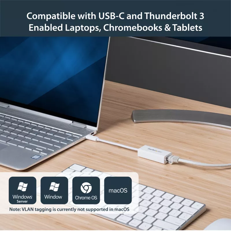 StarTech.com USB-C - Gigabit-verkkosovitin - valkoinen, johdollinen, USB Type-C, Ethernet, 5000 Mbit/s, valkoinen