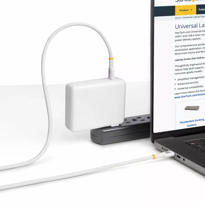 StarTech.com 1m valkoinen USB-C-laturikaapeli, USB-IF-sertifioitu USB-C-kaapeli, 240W PD EPR, USB 2.0 Type-C kannettavan laturikaapeli, USB-C-datansiirtokaapeli, TPE-päällyste