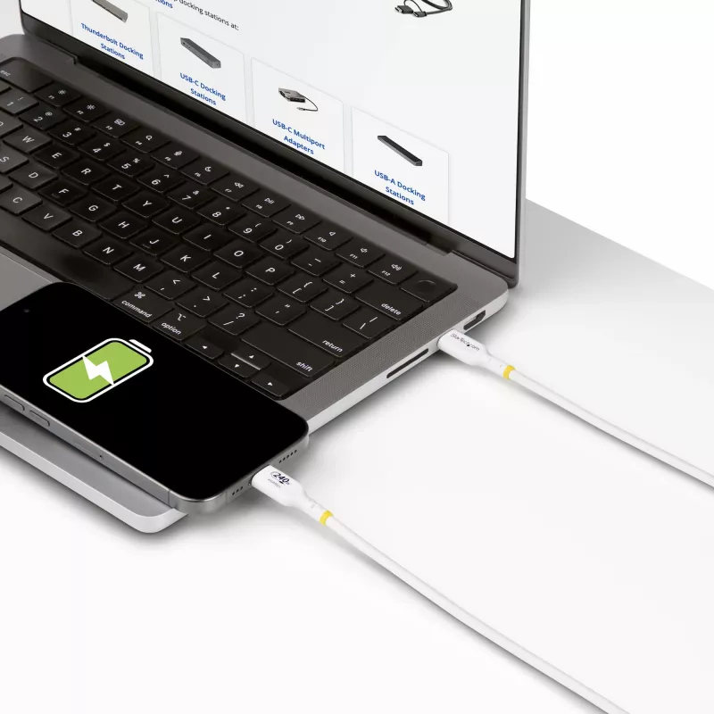 StarTech.com 2m valkoinen USB-C-laturikaapeli, USB-IF-sertifioitu USB-C-kaapeli, 240W PD EPR, USB 2.0 Type-C kannettavan laturikaapeli, USB-C-datakaapeli, TPE-päällyste