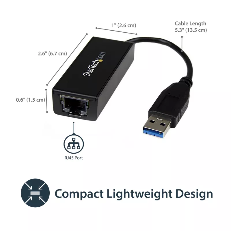 StarTech.com USB 3.0 – Gigabit Ethernet -verkkosovitin, 10/100/1000 Mbit/s, USB–RJ45, USB 3.0 – LAN-sovitin, USB 3.0 Ethernet -sovitin (GbE), TAA-yhteensopiva