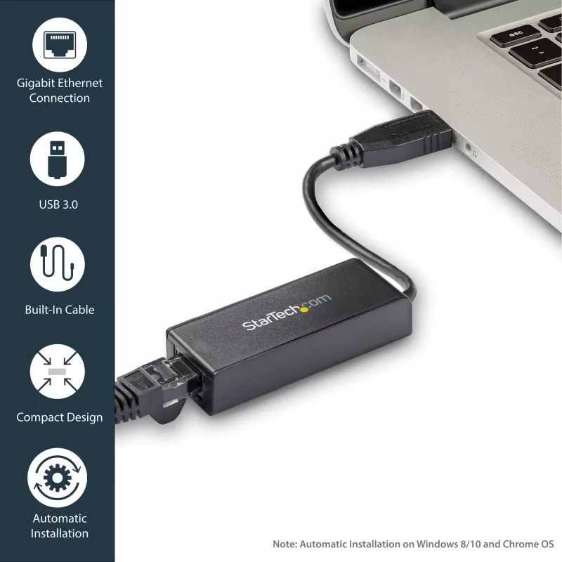 StarTech.com USB 3.0 – Gigabit Ethernet -verkkosovitin, 10/100/1000 Mbit/s, USB–RJ45, USB 3.0 – LAN-sovitin, USB 3.0 Ethernet -sovitin (GbE), TAA-yhteensopiva