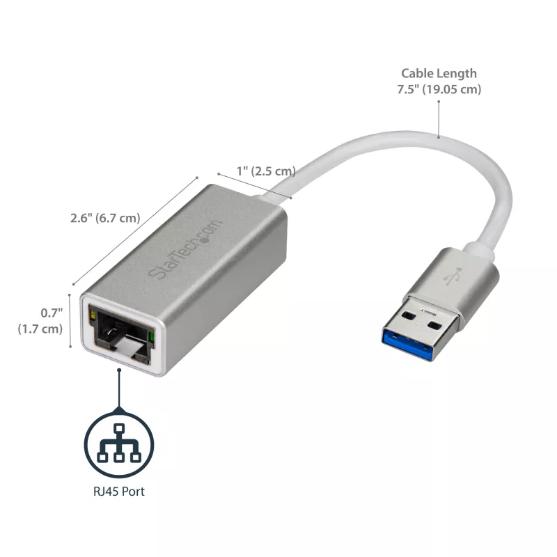 StarTech.com USB 3.0 – Gigabit-verkkosovitin - hopea, johdollinen, USB, Ethernet, 2000 Mbit/s, hopea
