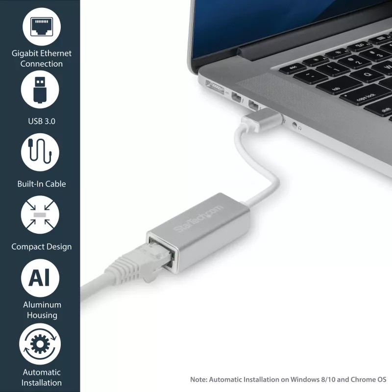 StarTech.com USB 3.0 – Gigabit-verkkosovitin - hopea, johdollinen, USB, Ethernet, 2000 Mbit/s, hopea