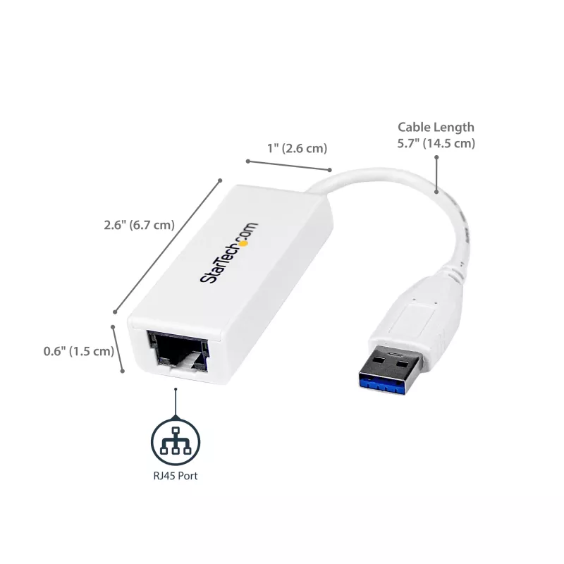 StarTech.com USB 3.0 – Gigabit Ethernet -verkkosovitin, 10/100/1000 Mbit/s, USB–RJ45, USB 3.0 – LAN-sovitin, USB 3.0 Ethernet -sovitin (GbE), TAA-yhteensopiva