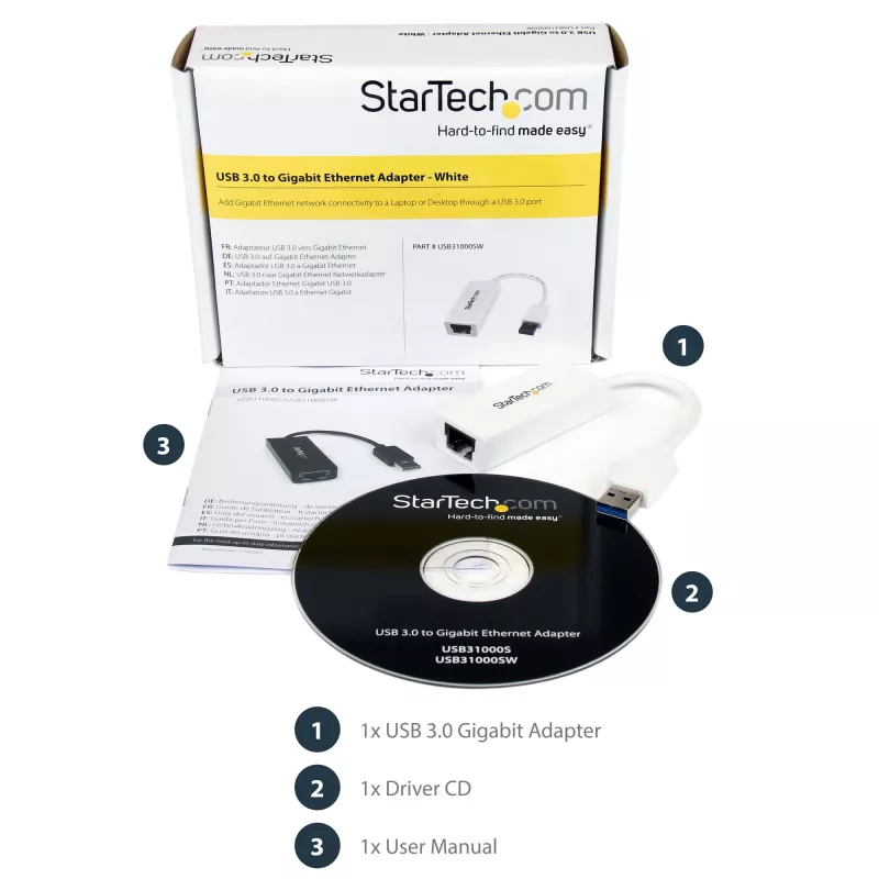 StarTech.com USB 3.0 – Gigabit Ethernet -verkkosovitin, 10/100/1000 Mbit/s, USB–RJ45, USB 3.0 – LAN-sovitin, USB 3.0 Ethernet -sovitin (GbE), TAA-yhteensopiva
