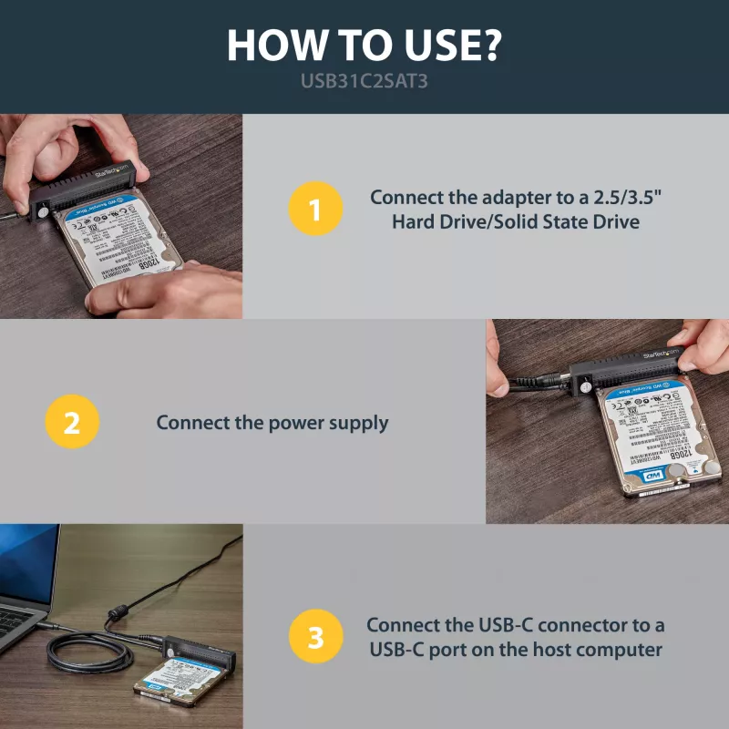 StarTech.com USB 3.1 (10 Gbps) -sovitinkaapeli 2,5 tuuman/3,5 tuuman SATA-asemille – USB-C