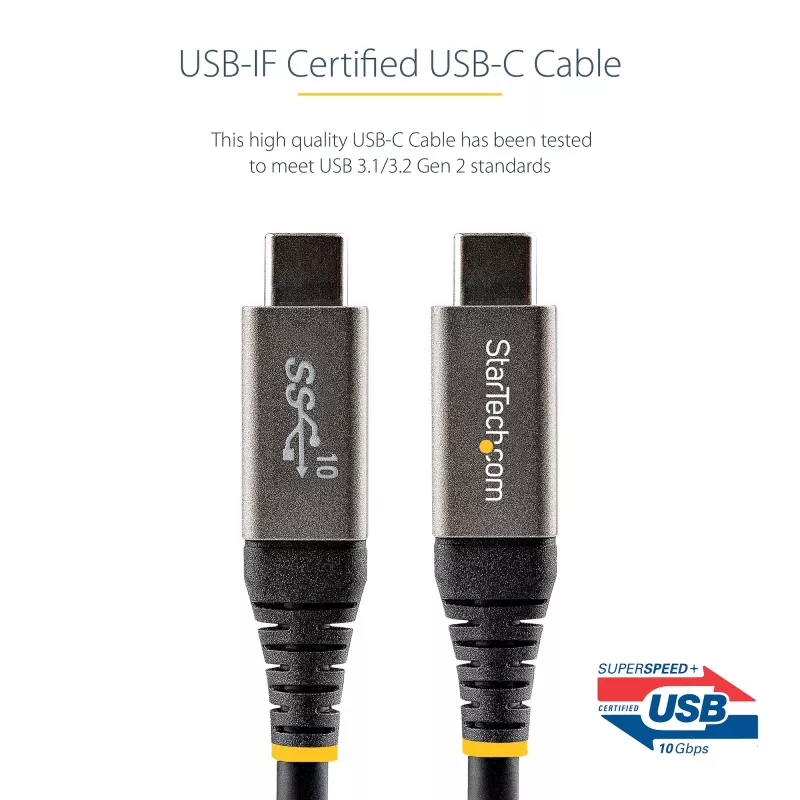 StarTech.com 3ft (1 m) USB-C-kaapeli 10 Gbit/s – USB-IF-sertifioitu USB-C-kaapeli – USB 3.1 Type-C-kaapeli – 100W (5A) Power Delivery -lataus, DP Alt -tila – USB-C–C-kaapeli – lataus ja synkronointi