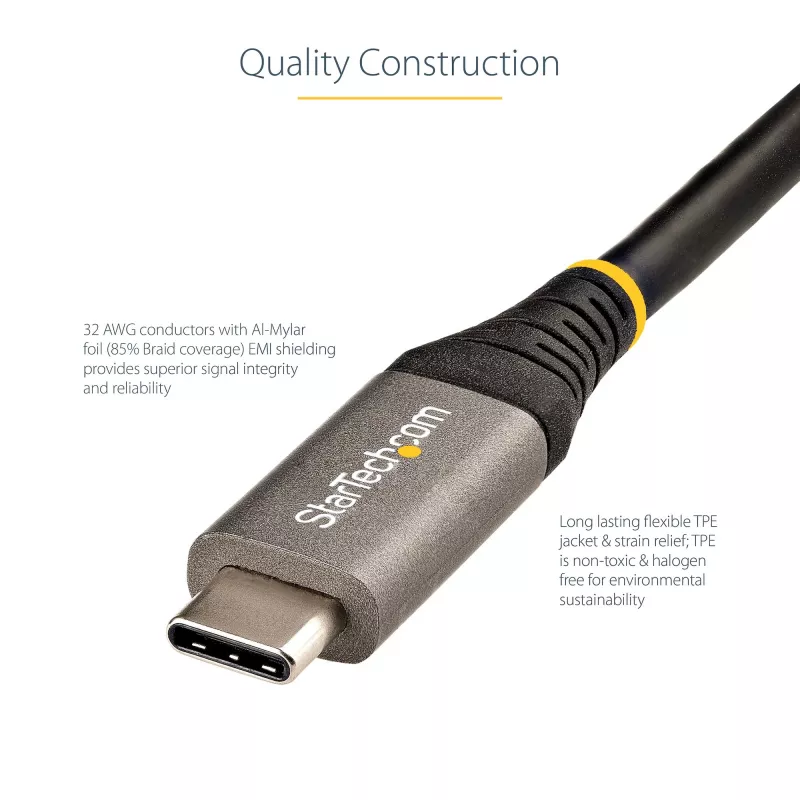 StarTech.com 3ft (1 m) USB-C-kaapeli 10 Gbit/s – USB-IF-sertifioitu USB-C-kaapeli – USB 3.1 Type-C-kaapeli – 100W (5A) Power Delivery -lataus, DP Alt -tila – USB-C–C-kaapeli – lataus ja synkronointi