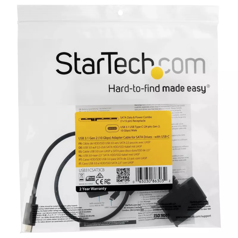 StarTech.com USB 3.1 (10 Gbit/s) -sovitinkaapeli 2,5 tuuman SATA-asemille – USB-C