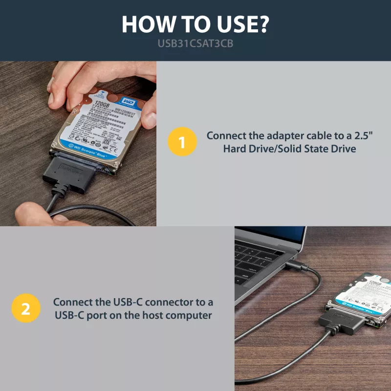 StarTech.com USB 3.1 (10 Gbit/s) -sovitinkaapeli 2,5 tuuman SATA-asemille – USB-C