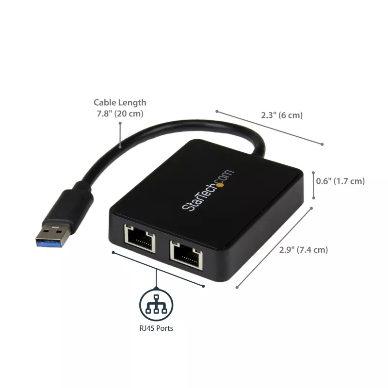 StarTech.com USB 3.0 – kaksiporttinen Gigabit Ethernet -sovitin NIC USB-portilla