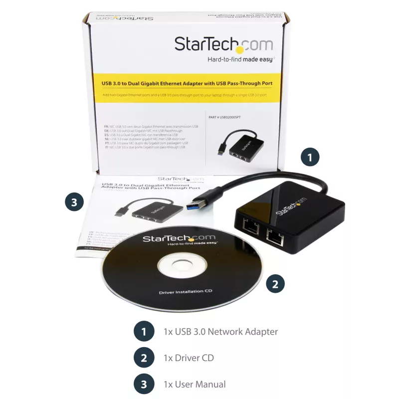 StarTech.com USB 3.0 – kaksiporttinen Gigabit Ethernet -sovitin NIC USB-portilla