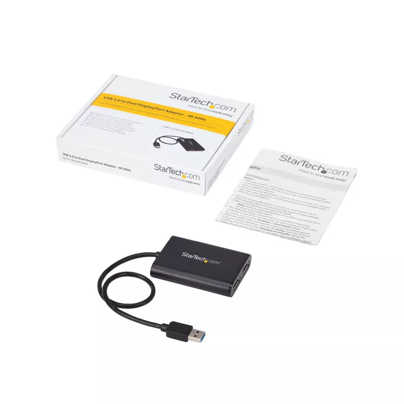 StarTech.com USB 3.0 – Dual DisplayPort -sovitin – 4K 60 Hz, 3.2 Gen 1 (3.1 Gen 1), USB Type-A, DisplayPort-lähtö, 4096 x 2160 pikseliä