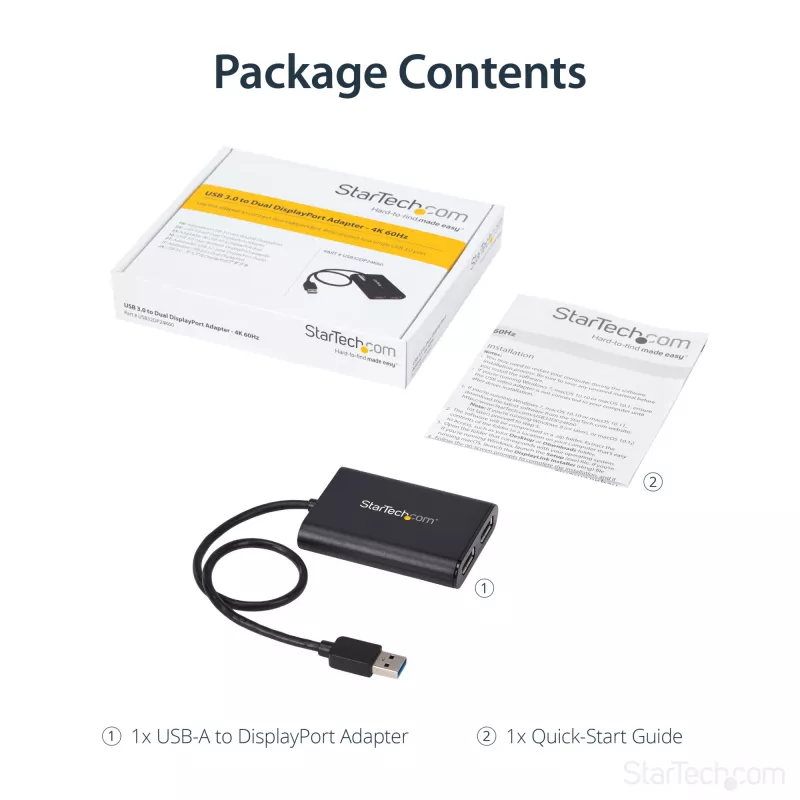 StarTech.com USB 3.0 – Dual DisplayPort -sovitin – 4K 60 Hz, 3.2 Gen 1 (3.1 Gen 1), USB Type-A, DisplayPort-lähtö, 4096 x 2160 pikseliä