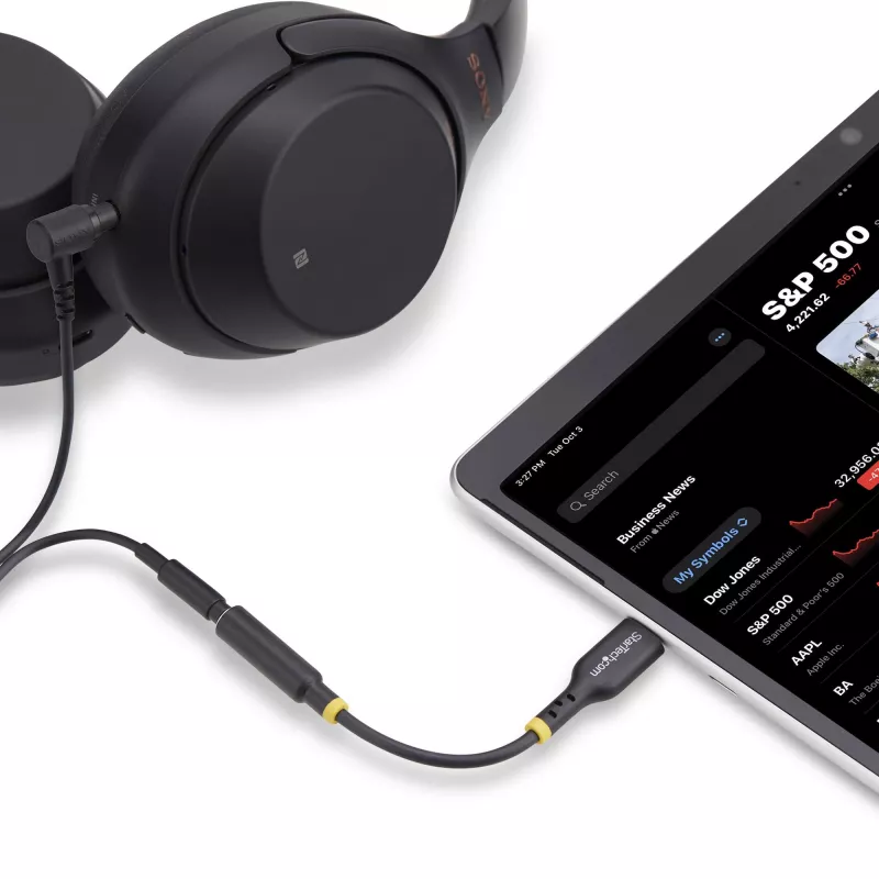 StarTech.com USBCAUDIO2 USB-C – 3,5 mm TRRS -kuulokkeiden/headsetin ääni-sovitin, 32-bittinen DAC, Thunderbolt-yhteensopiva, 12,7 cm, musta