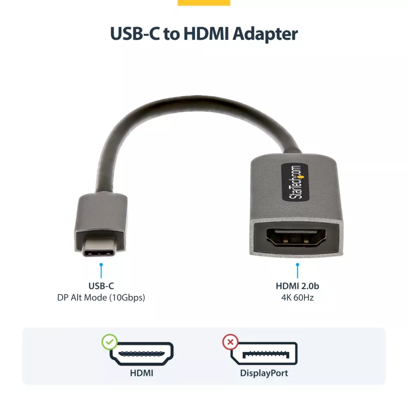 StarTech.com USB-C–HDMI-sovitin, 4K 60 Hz -video, HDR10, USB-C–HDMI-näyttödongle, USB4/Thunderbolt-yhteensopiva