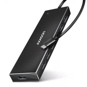 Axagon HUE-F7C 7x USB 3.2 Gen 1 ALU matala keskitin mikro-virtaliitäntä 30 cm USB-C USB 3.2 Gen 1 (3.1 Gen 1) Type-A 5000 Mbit/s musta