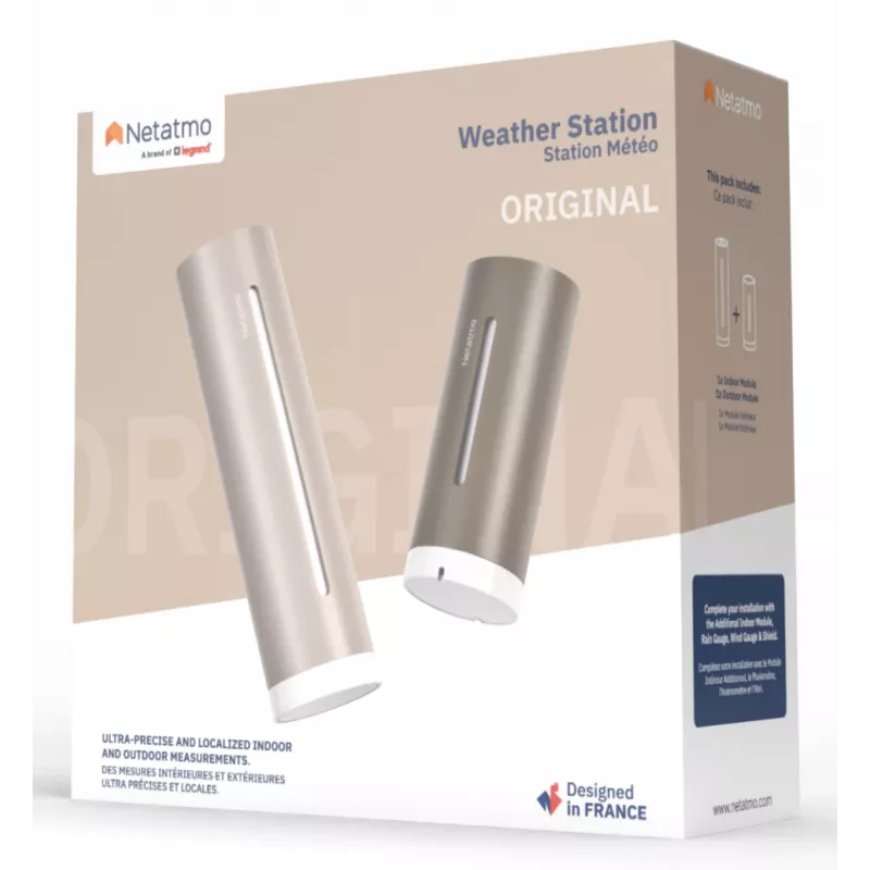 Netatmo NWS-S-EC älykäs sääasema Original 2. sukupolvi, sisä-/ulkokäyttöön, HomeKit, hiekka (ruskea)