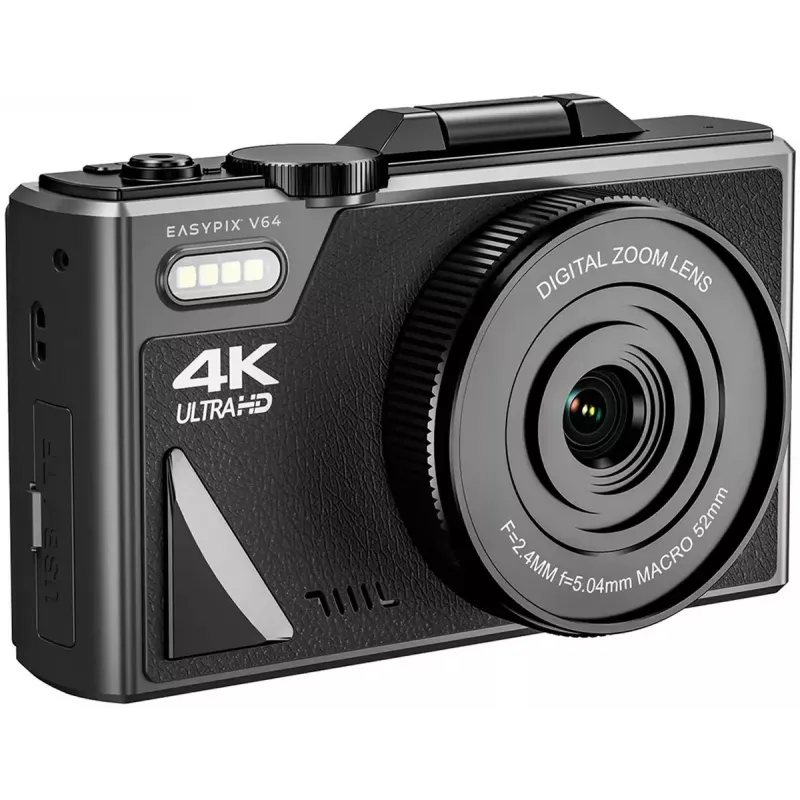 Easypix V64 Flip 20203 kompakti digikamera, 64 Mpx, 4K-video, 3 tuuman käännettävä näyttö, 18x digitaalinen zoom, WiFi