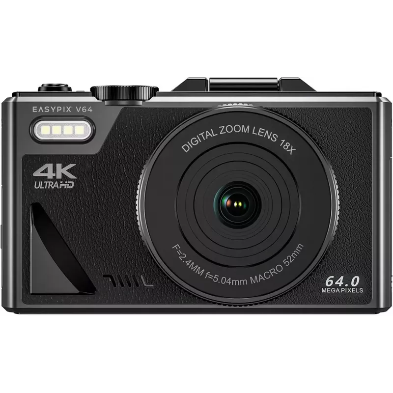 Easypix V64 Flip 20203 kompakti digikamera, 64 Mpx, 4K-video, 3 tuuman käännettävä näyttö, 18x digitaalinen zoom, WiFi
