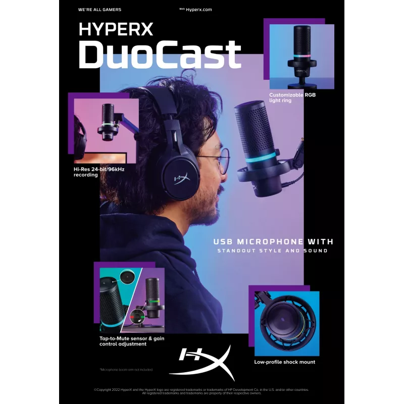HyperX DuoCast - USB-mikrofoni (musta) - RGB-valaistus