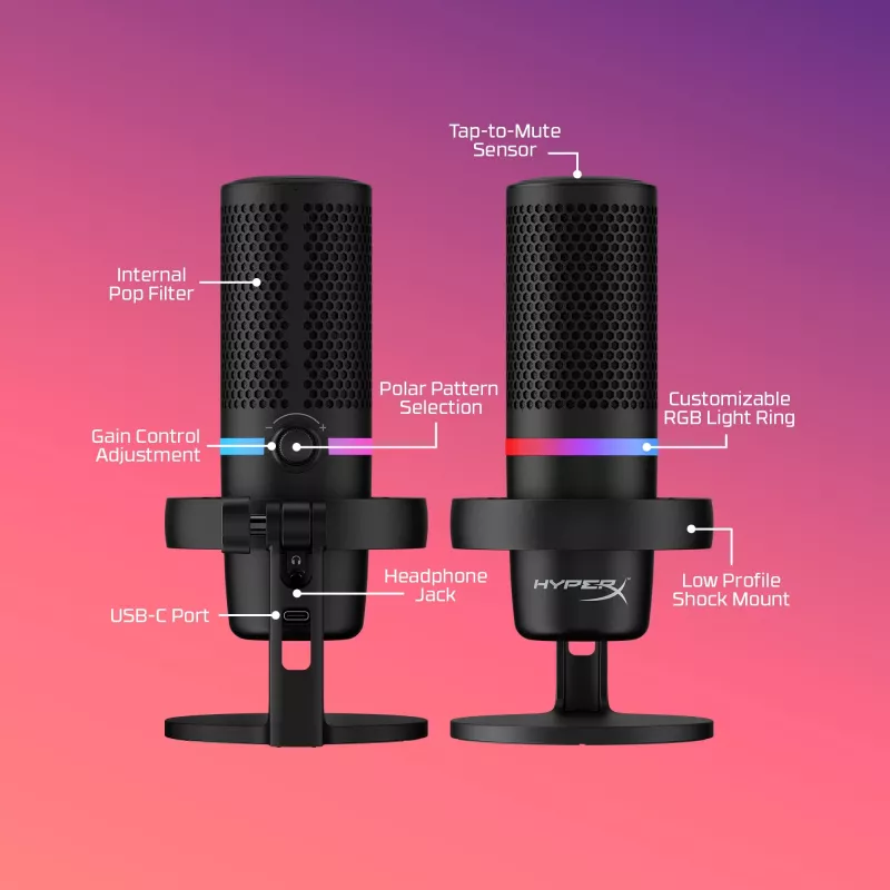 HyperX DuoCast - USB-mikrofoni (musta) - RGB-valaistus