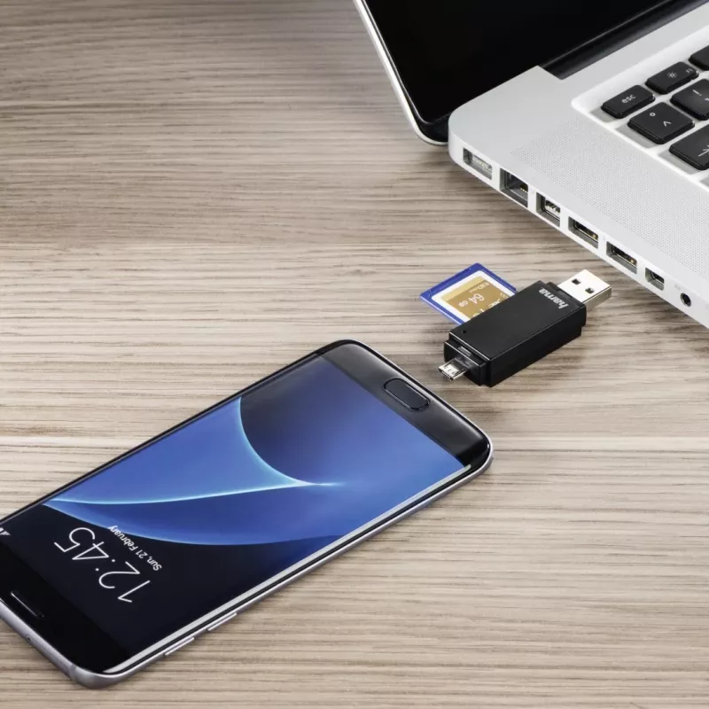 Hama Basic USB 2.0 OTG -kortinlukija, SD/microSD, musta
