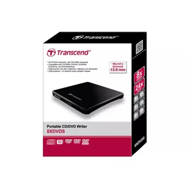Kannettava DVD-poltin Transcend TS8XDVDS-K, USB 2.0, musta