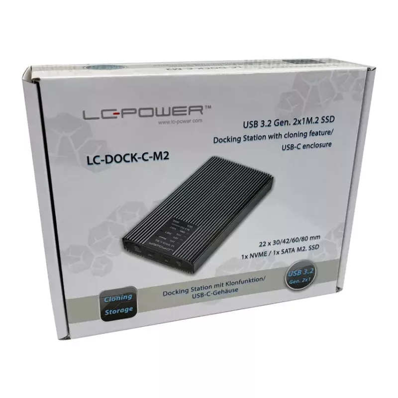 LC-Power LC-DOCK-C-M2 USB 3.2 -telakointiasema M.2 NVMe- ja SATA-SSD-levyille