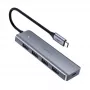 UGREEN 70336 (CM219) USB-C – 4x USB 3.0 -keskitin, 5 Gbps, OTG, USB-C-virtaliitäntä, 15 cm kaapeli, harmaa