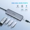 UGREEN 70336 (CM219) USB-C – 4x USB 3.0 -keskitin, 5 Gbps, OTG, USB-C-virtaliitäntä, 15 cm kaapeli, harmaa