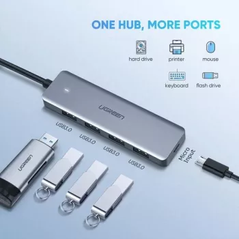 Ugreen 70336 USB-keskitin USB 3.2 Gen 1 (3.1 Gen 1) Type-C 5000 Mbit/s