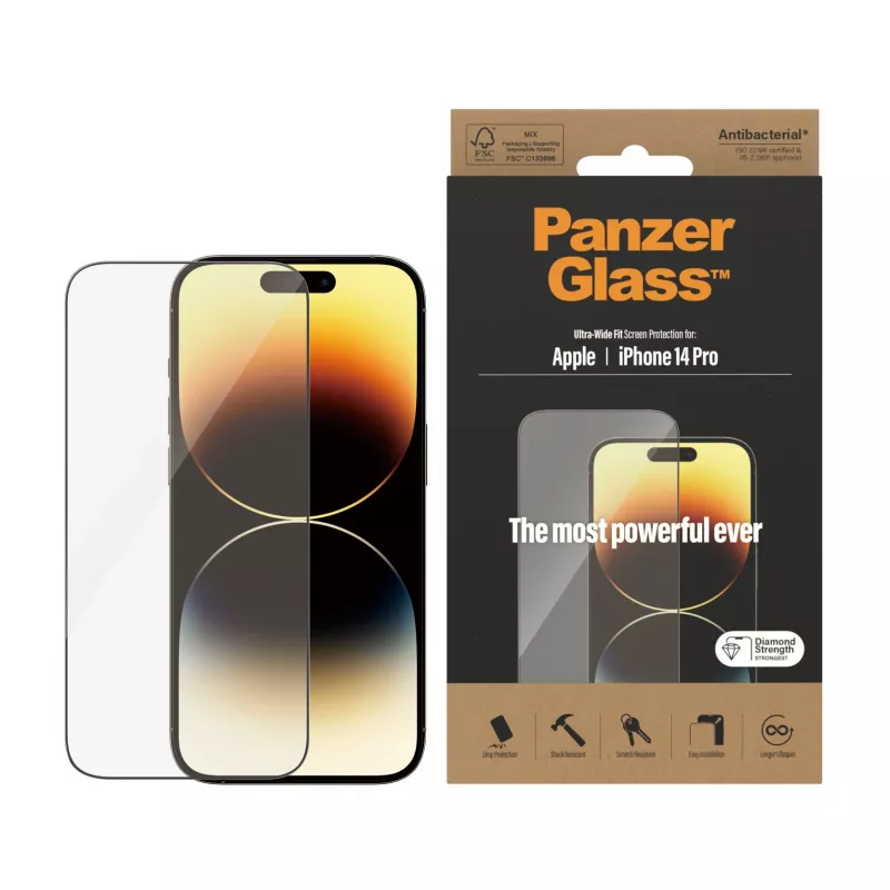 PanzerGlass näytönsuojus Apple iPhone 14 Pro Ultra-Wide Fit naarmuuntumaton iskunkestävä