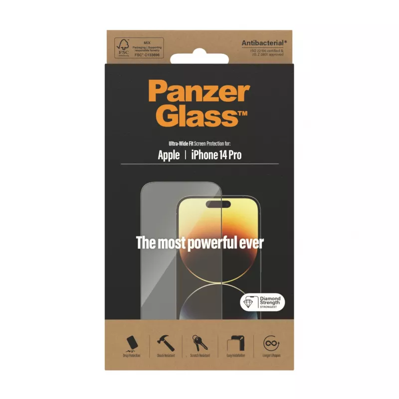 PanzerGlass näytönsuojus Apple iPhone 14 Pro Ultra-Wide Fit naarmuuntumaton iskunkestävä