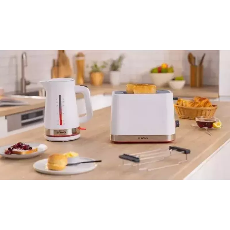Bosch TAT4M221 leivänpaahdin 2 viipaletta 950 W valkoinen ruostumaton teräs