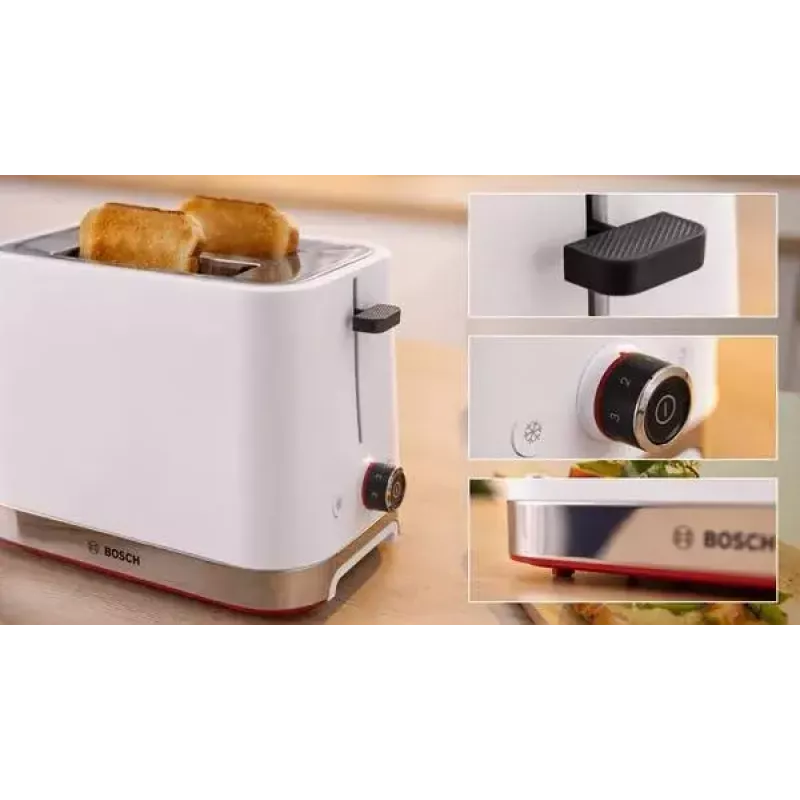 Bosch TAT4M221 leivänpaahdin 2 viipaletta 950 W valkoinen ruostumaton teräs