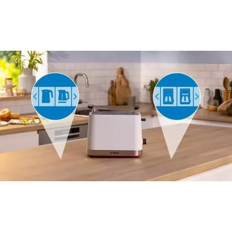 Bosch TAT4M221 leivänpaahdin 2 viipaletta 950 W valkoinen ruostumaton teräs