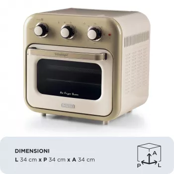 Ariete 4632 kiertoilmakypsennin ja uuni Vintage, 1400W, 2in1, tilavuus 16L, tarvikkeet mukana, ajastin 60 minuuttia, kaksoislasi, beige