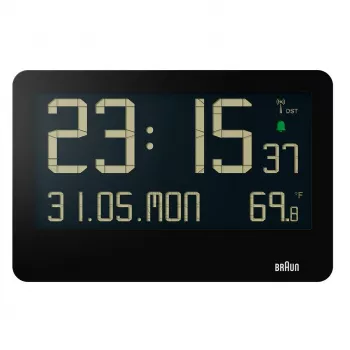 Braun BC14B-DCF seinä-/pöytäkello radio-ohjattu herätyskello suorakaiteen muotoinen musta