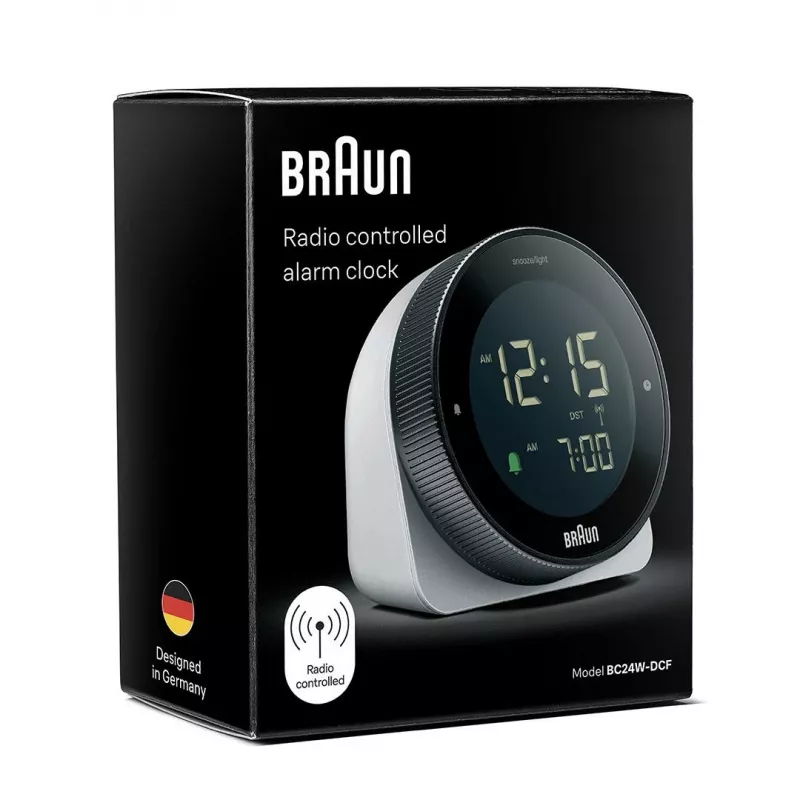 Braun BC24W-DCF seinä-/pöytäkello radio-ohjattu herätyskello suorakaide musta, valkoinen