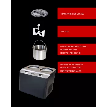 Unold Doppio kompressorijäätelökone 2,4 l 250 W musta, satiiniteräs