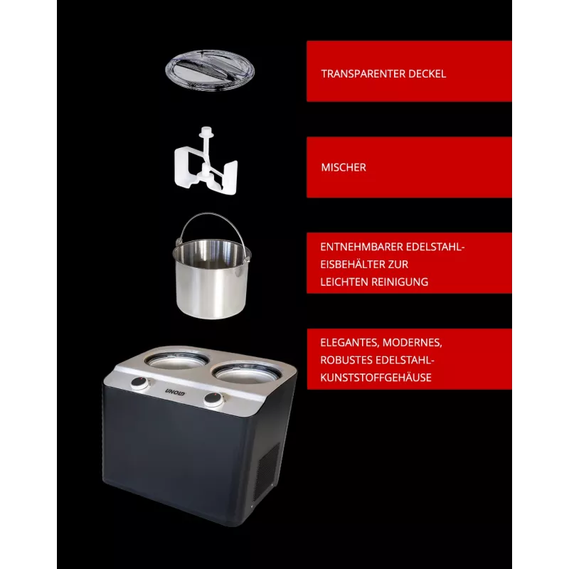 Unold Doppio kompressorijäätelökone 2,4 l 250 W musta, satiiniteräs