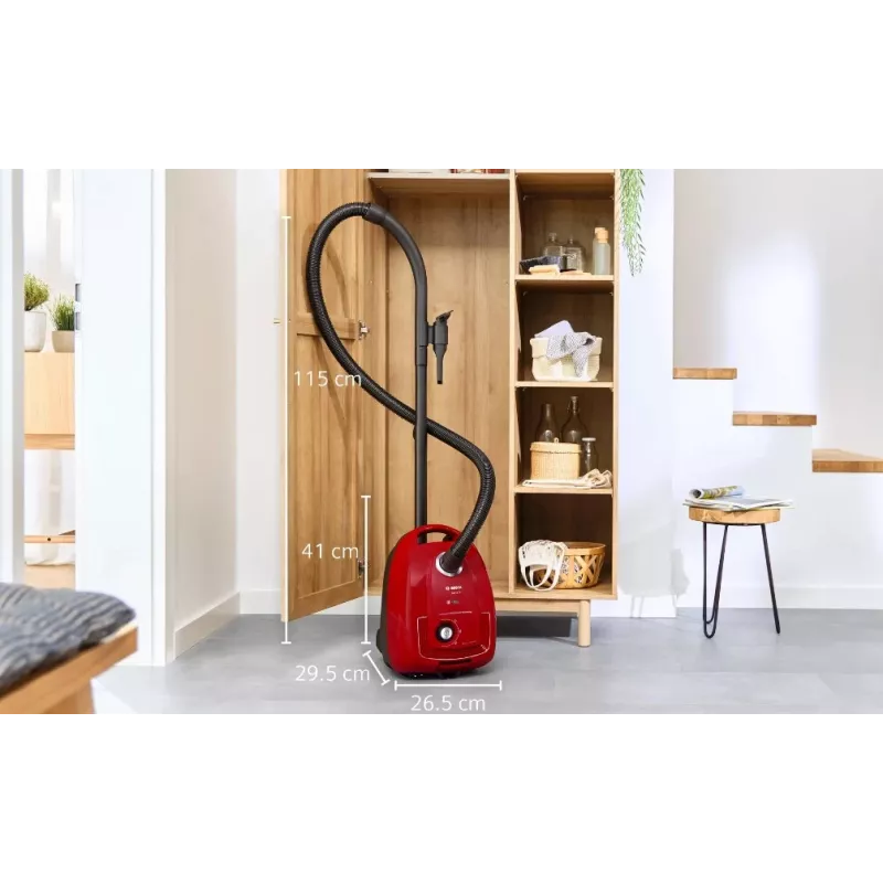 Lattiapölynimuri Bosch Serie 4 BGD38RD1H, 600 W, 4 l pölypussi, kuivapuhdistus, punainen