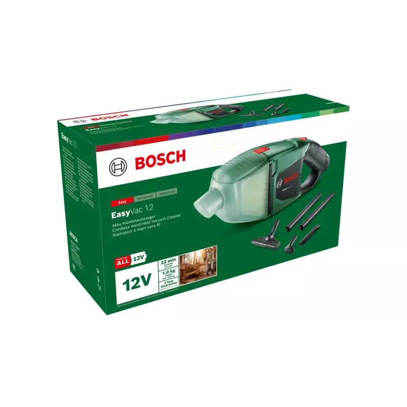Bosch EasyVac 12 06033D0001 langaton käsiimuri, 12 V, vihreä, akulla ja laturilla