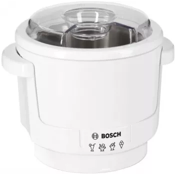 Tehosekoittimen lisäosa Bosch MUZ5EB2 — valkoinen muovikotelo, mitat 180×180×180 mm