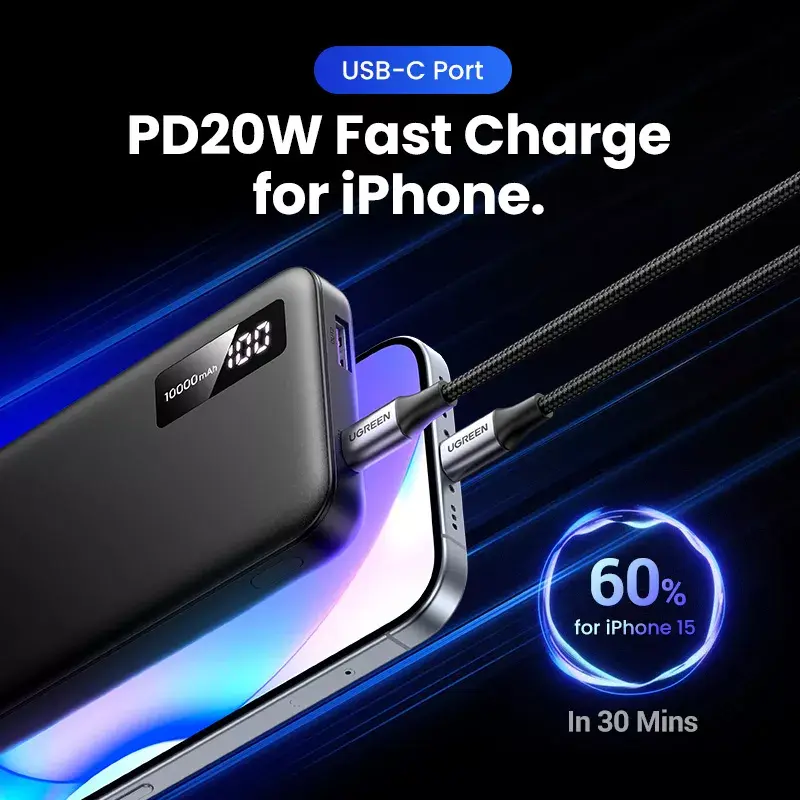 Ugreen 25742 varavirtalähde litiumioni (Li-Ion) 10000 mAh musta